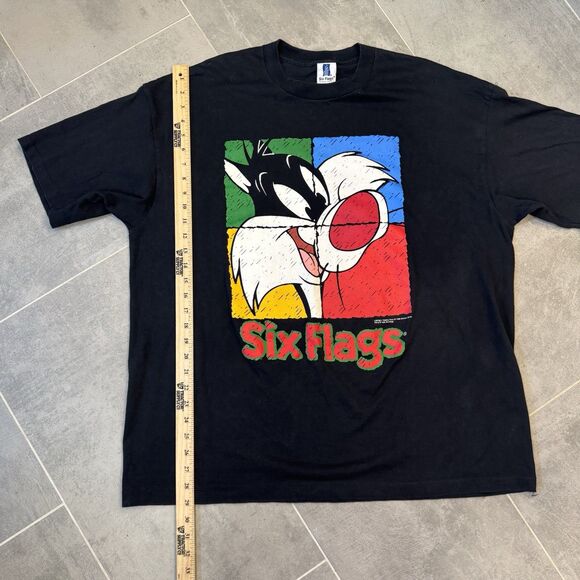 VTG 90s Six Flags Sylvester Looney Tunes Graphic T-Shirt Mens XXL Single Stitch - Picture 7 of 8